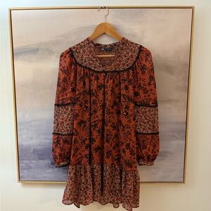 Zara Rust Floral Long Sleeve Dress